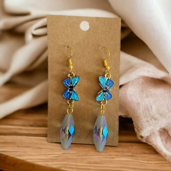 Butterfly Blue with Crystal Drop Earrings - Picture 1 of 2